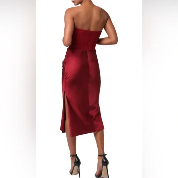 Lulu's Strapless Burgundy Midi Dress - Picture 2 of 5